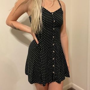 Black & white polka dot dress.